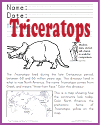 Triceratops Lower Elementary Science Worksheet with Coloring