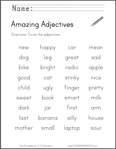 homework for adjectives