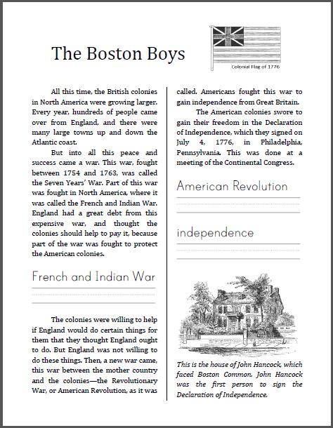 "The Boston Boys" - Workbook for lower elementary. Free to print  (PDF file).