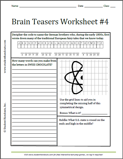 Brain Teasers Worksheets Pdf Db Excelcom 5 Best Images Of Printable