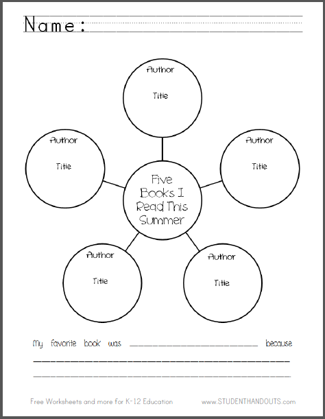 Five Books I Read This Summer - Free printable graphic organizer worksheet (PDF file).