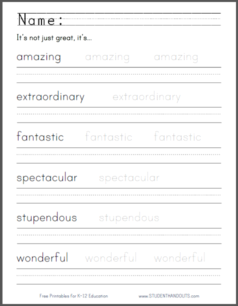 It's not just great, it's... Adjective Worksheet - Free to print (PDF file) for first grade students.