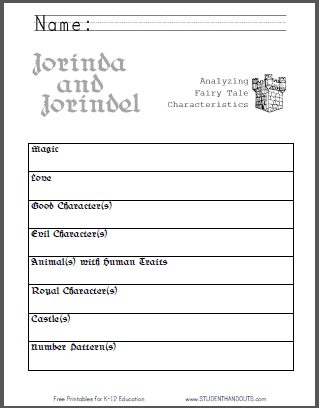 Jorinda and Jorindel eBook with Worksheets - Free to print fairy tale unit (PDF files).