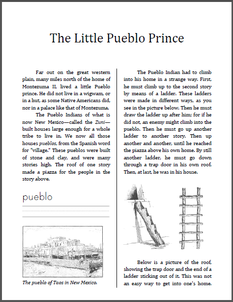 The Little Pueblo Prince Workbook for Children - Free to print (PDF file).