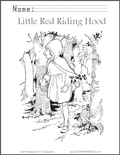 Little Red Riding-hood eBook with Worksheets - All are free to print (PDF files). Coloring, handwriting and spelling practice.