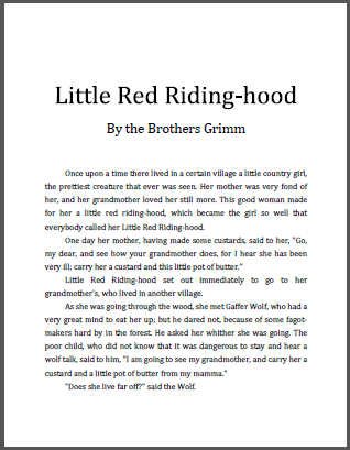 Little Red Riding-hood eBook with Worksheets - All are free to print (PDF files). Coloring, handwriting and spelling practice.