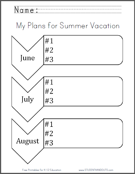 my plans for summer vacation worksheet student handouts