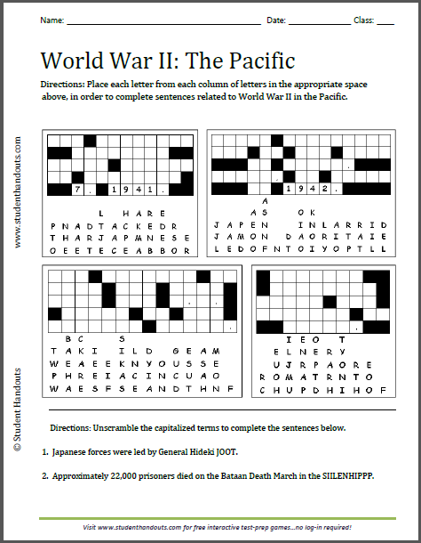 world war ii in the pacific puzzles worksheet student handouts