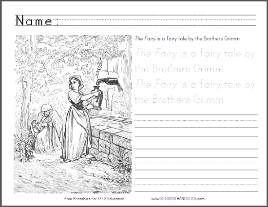 "The Fairy" by the Brothers Grimm - eBook with Worksheets - Free to print (PDF files).