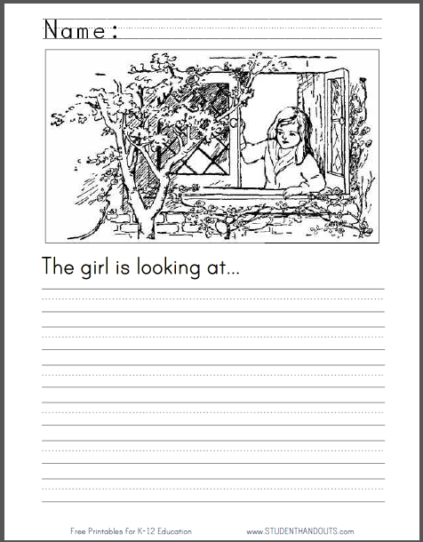 The girl is looking at... Writing Prompt - Free to print (PDF file) for lower elementary students.