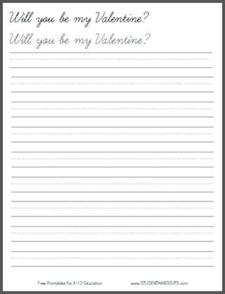 Free Printable Valentine's Day Handwriting Practice Worksheet for Kids - Print or Cursive