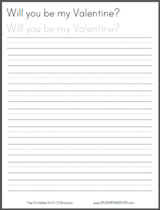 Free Printable Valentine's Day Handwriting Practice Worksheet for Kids - Print or Cursive