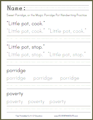 Magic Porridge Pot Handwriting Practice Worksheet