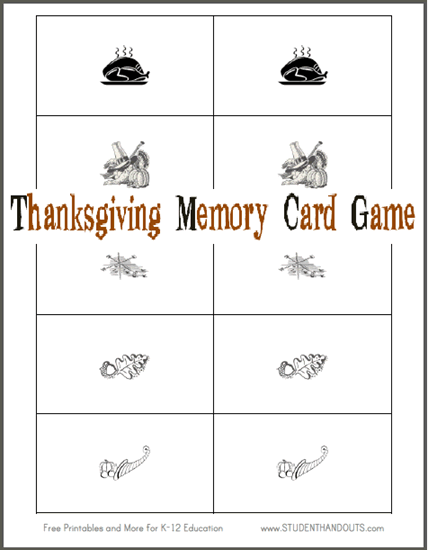 Thanksgiving Memory Card Game for Kids - Free to print (PDF file).