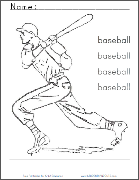 baseball coloring and writing page