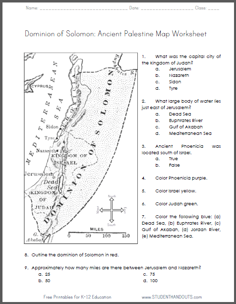 Ancient Israel-Palestine Map Worksheet - Free to print (PDF file).