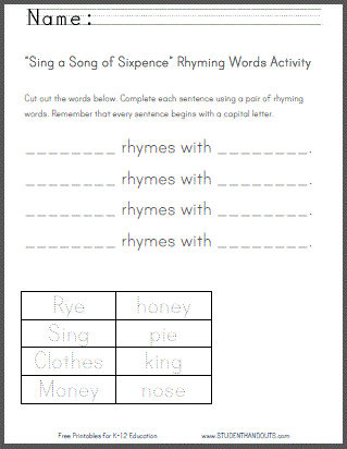 Sing a Song of Sixpence - Worksheets are free to print (PDF files).