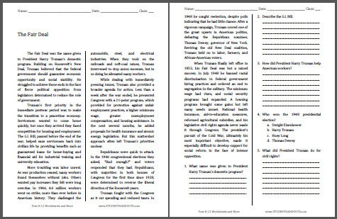 The Fair Deal - Free printable reading with questions for U.S. History.