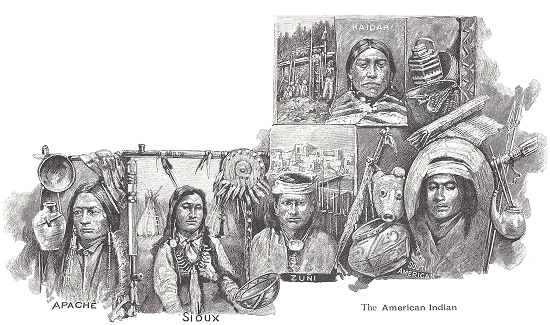 Native Indians of the Americas - Image depicts the Apache, Sioux, Zuni, and Haidah.