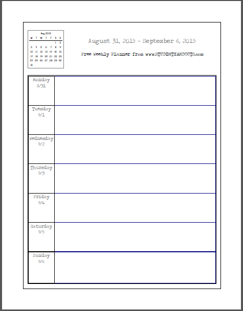 Free Blank Printable School Planner 2020-2021 | Student Handouts