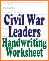 Civil War Leaders Handwriting Worksheet
