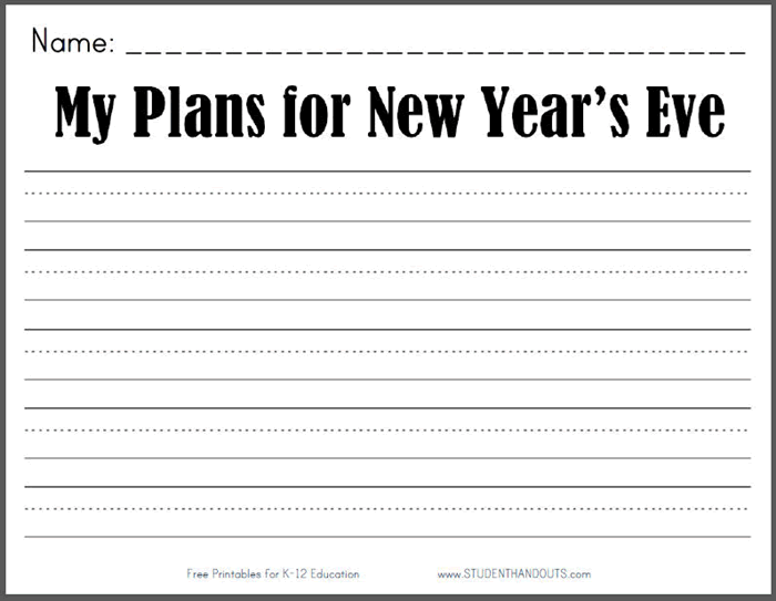 My Plans for New Year's Eve - Free printable lined K-3 writing prompt (PDF file).