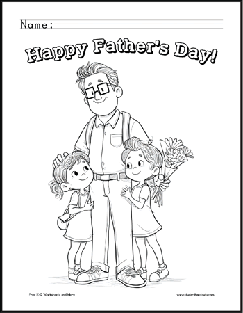 Father with two daughters coloring page.