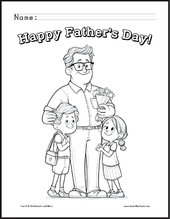 Dad with son and daughter cioloring page.