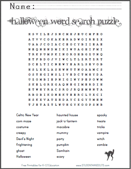 Halloween Word Search Puzzle for Kids - Free to print (PDF file).