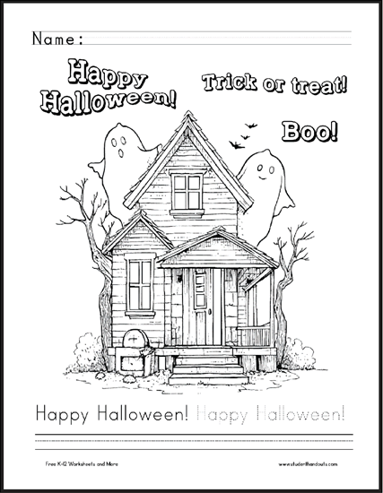 Haunted House Coloring Pages for Kids - Free to print (PDF files).
