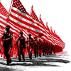Soldiers marching with flags