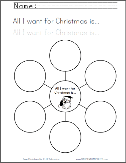 All I want for Christmas is... Bubble Map Chart for Kids - Free to print (PDF file).