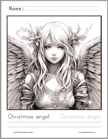 Angel Coloring and Writing Sheet