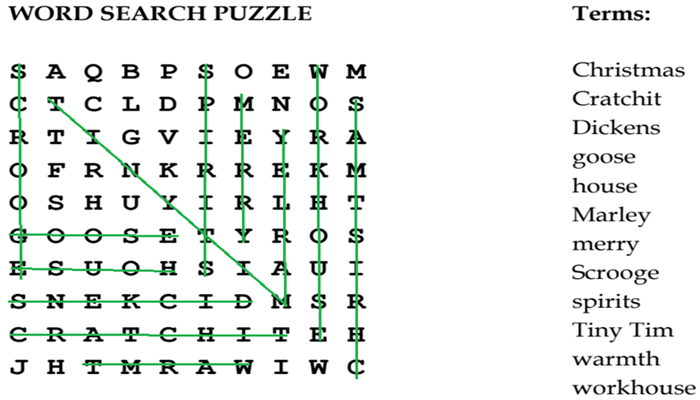 A Christmas Carol by Charles Dickens Literary Classics Series Workbook Word Search Puzzle Answer Key
