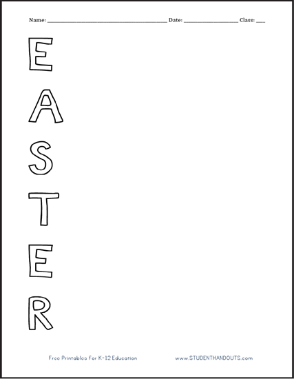 Printable Easter Acrostic Worksheet for Kids - Free to print (PDF file).