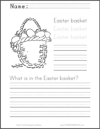 Easter Basket Coloring Page with Handwriting Practice