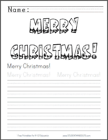 Merry Christmas Coloring and Writing Sheet