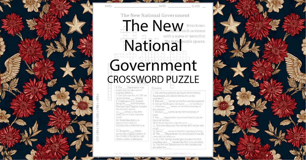 New National Government Crossword Puzzle Student Handouts