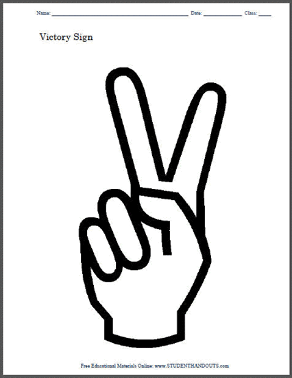 Victory and Peace Sign Coloring Page - Free to print (PDF file).