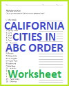 California Towns in ABC Order Worksheet