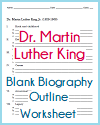 Dr. Martin Luther King - Blank Biography Outline Worksheet