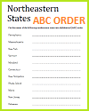 Northeastern States in Alphabetical Order Worksheet