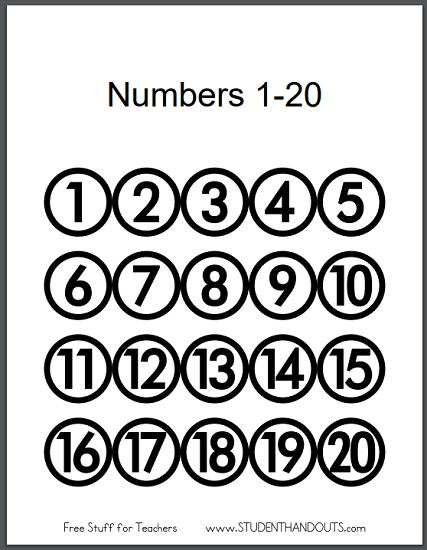 printable numbers 1 20 for classrooms student handouts