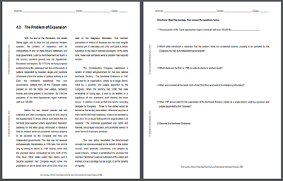 The Problem of Expansion - Free printable reading with questions for high school United States History students (PDF file).