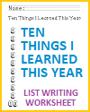 Ten Things I Learned this Year Writing Prompt