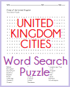 Cities of the U.K. Word Search Puzzle