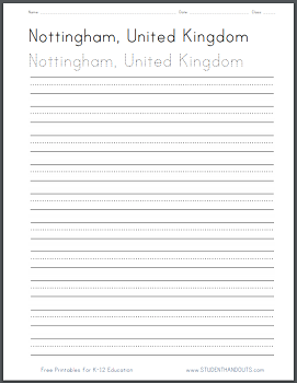 United Kingdom Handwriting and Spelling Practice Worksheets - Free to Print (PDF Files)