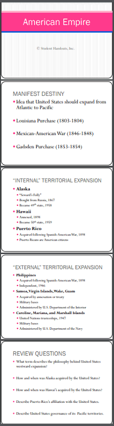 "American Empire" - PowerPoint Presentation - 5 slides with 5 review questions - Select your preferred version to download or print.