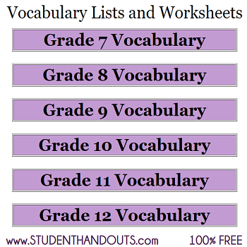 100% Free Vocabulary Lists and Worksheets for Grades 7-12