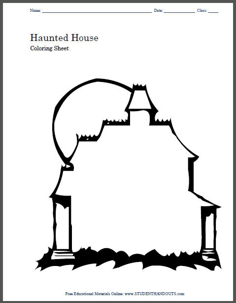 Haunted House Blank Coloring Page for Kids - Free to print (PDF file).